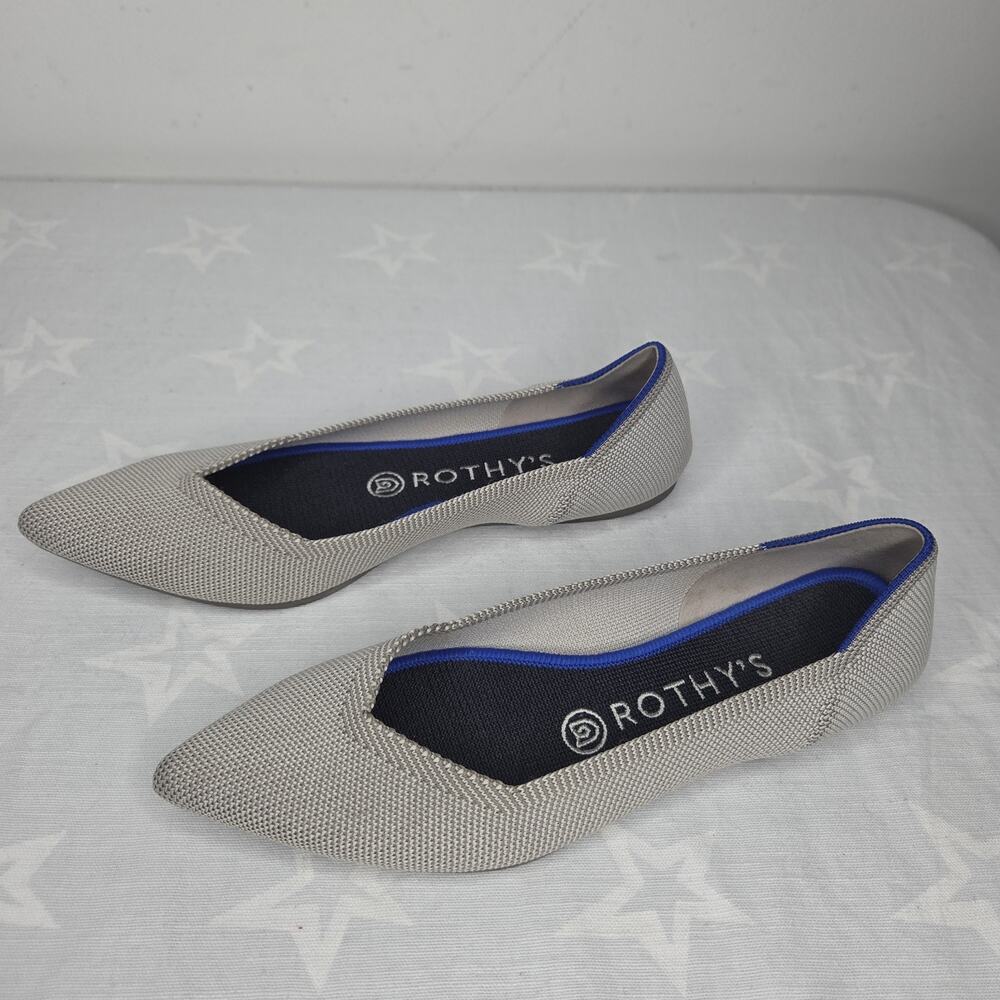 Rothys The Point W7.5 Light Gray Pointed Toe Flat Womens 7.5 Ballet Washable Goo